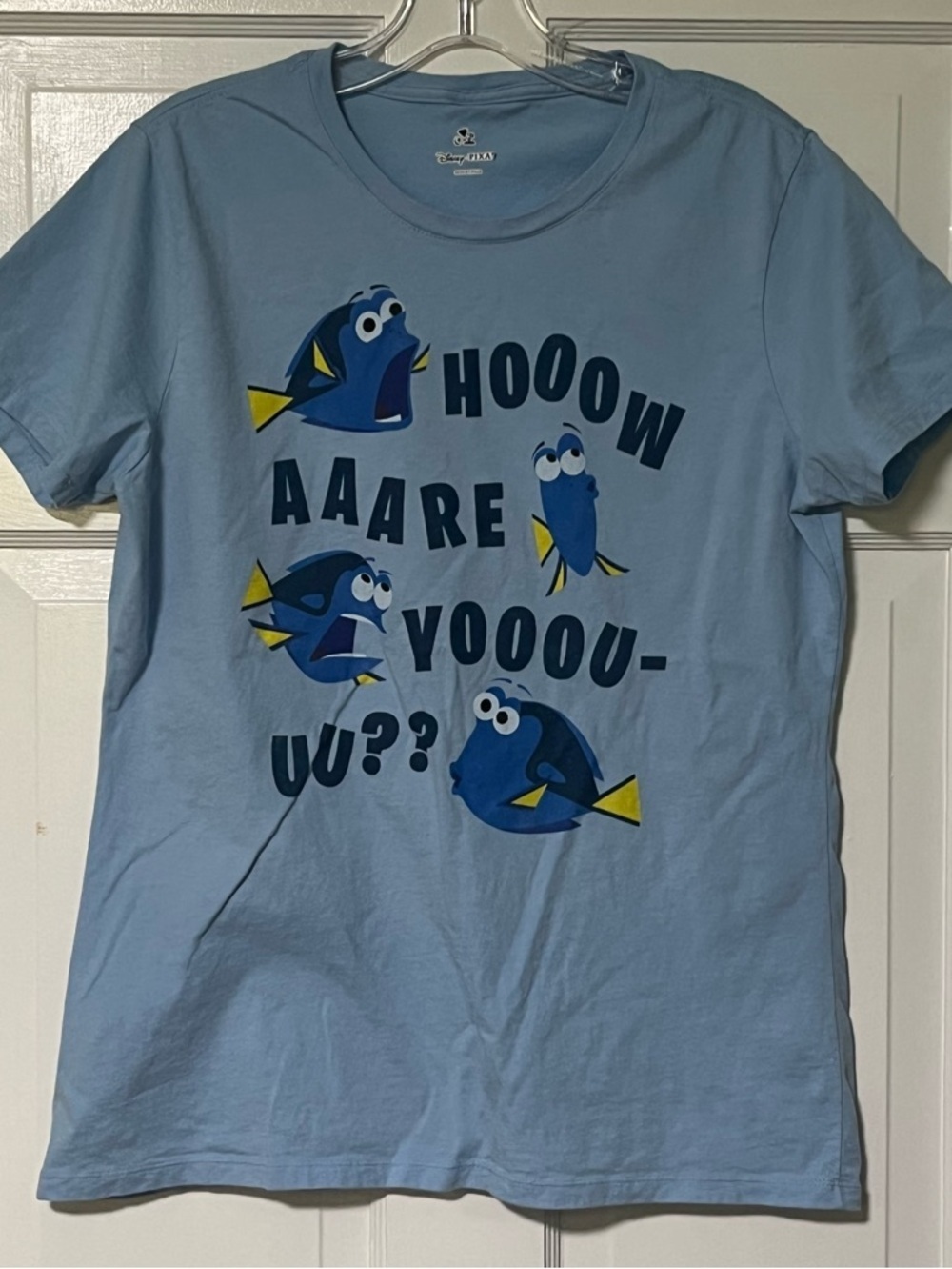 Disney Pixar Light Blue Dory Graphic short sleeve Tee with Yellow Accents